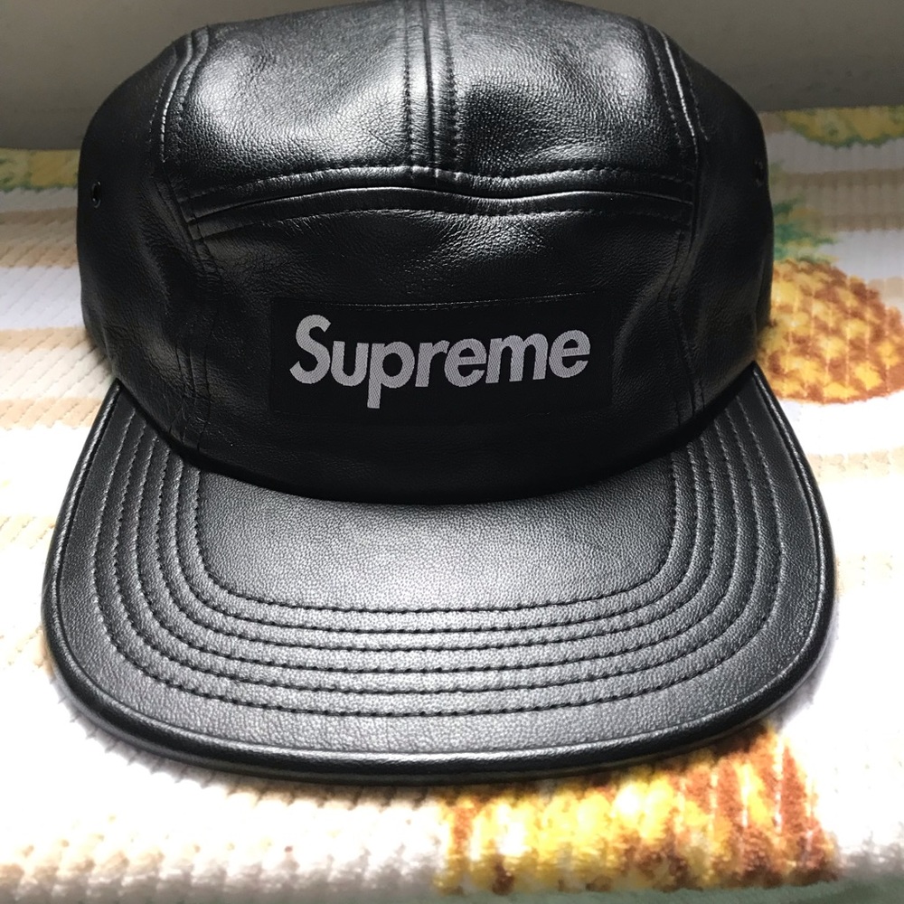 Supreme leather 5 panel camp cap hat